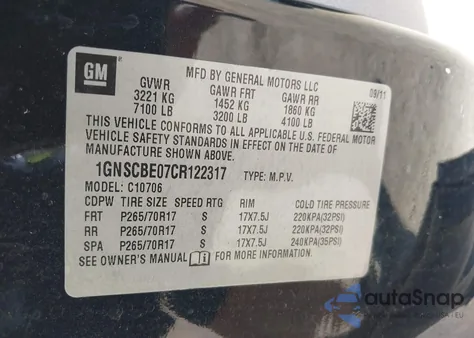 2012 Chevrolet Tahoe Lt из США, поврежденный, VIN 1GNSCBE07CR122317